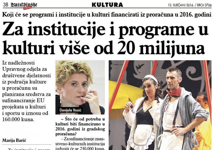 Za institucije i programe u kulturi više od 20 milijuna kuna