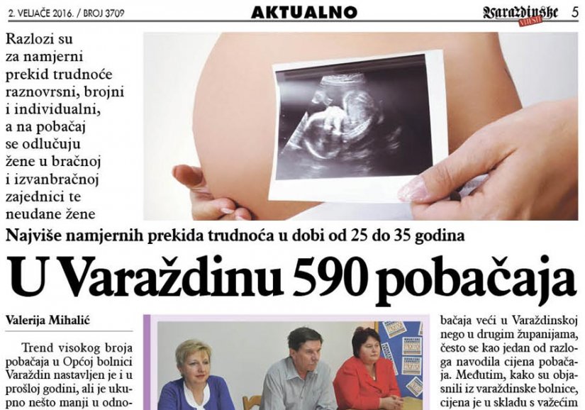 U prošloj godini u OB-u Varaždin obavljeno 590 pobačaja
