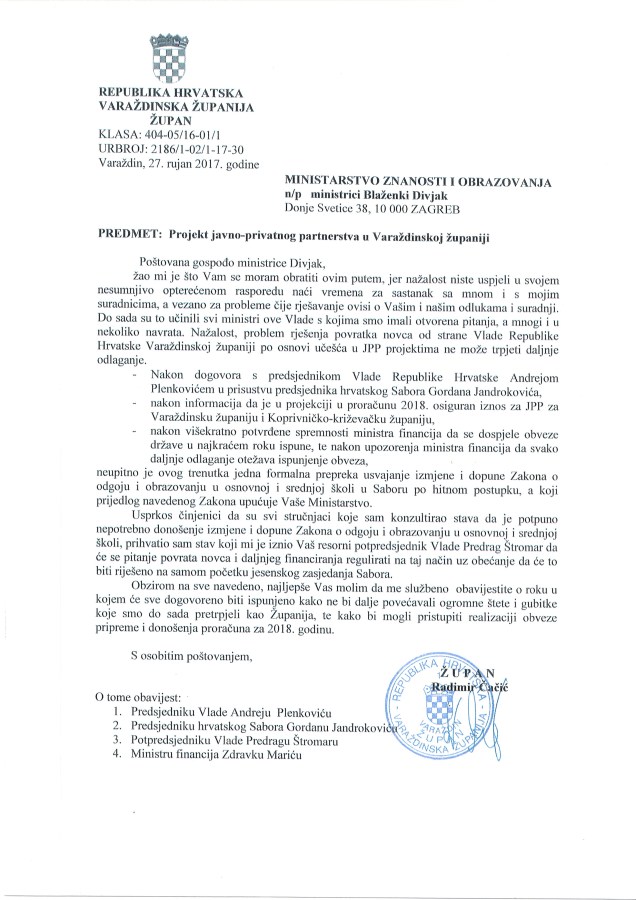 pismo ministrici Divjak