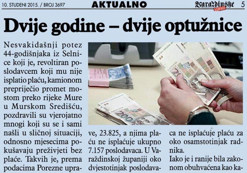 U dvije godine samo dvije optužnice zbog neisplate plaća