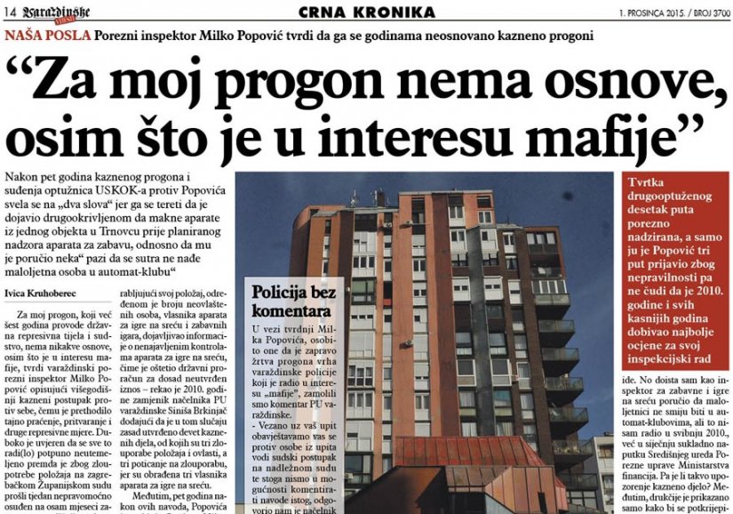 Porezni inspektor tvrdi da ga se godinama neosnovano kazneno progoni