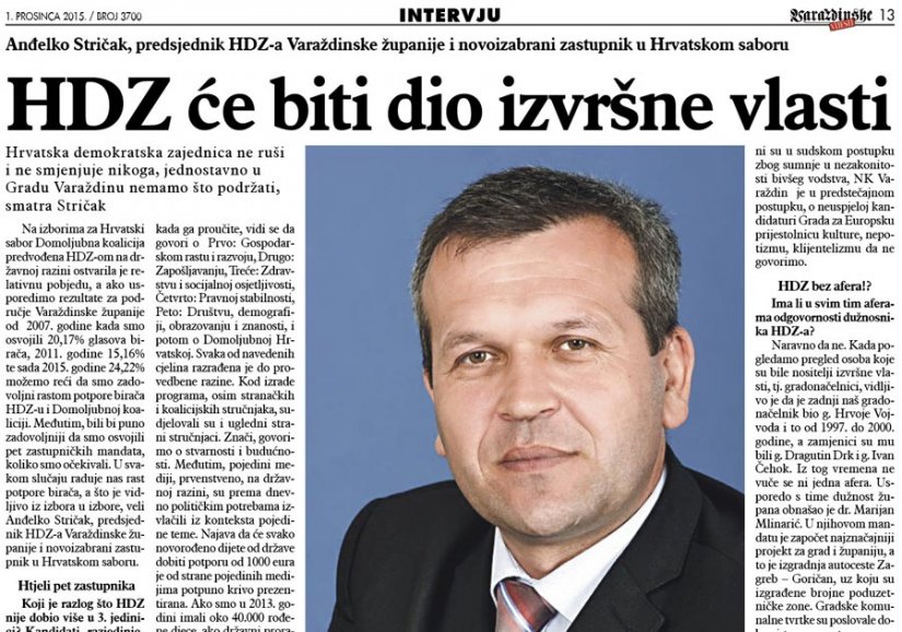 Stričak: HDZ će biti dio izvršne vlasti