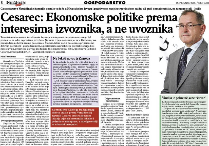 Cesarec: Ekonomske politike prema interesima izvoznika, a ne uvoznika