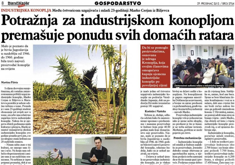 Potražnja za industrijskom konopljom premašuje ponudu svih domaćih ratara