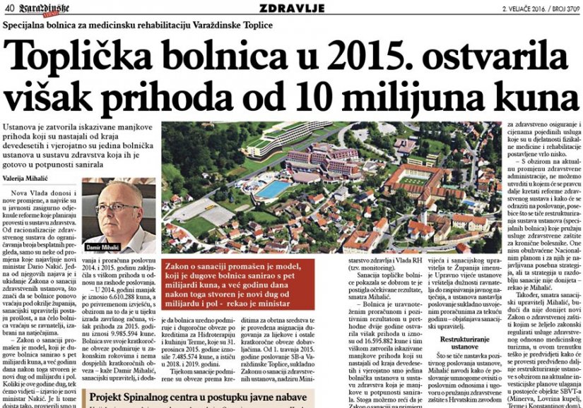 Toplička bolnica u 2015. ostvarila višak prihoda od 10 milijuna kuna