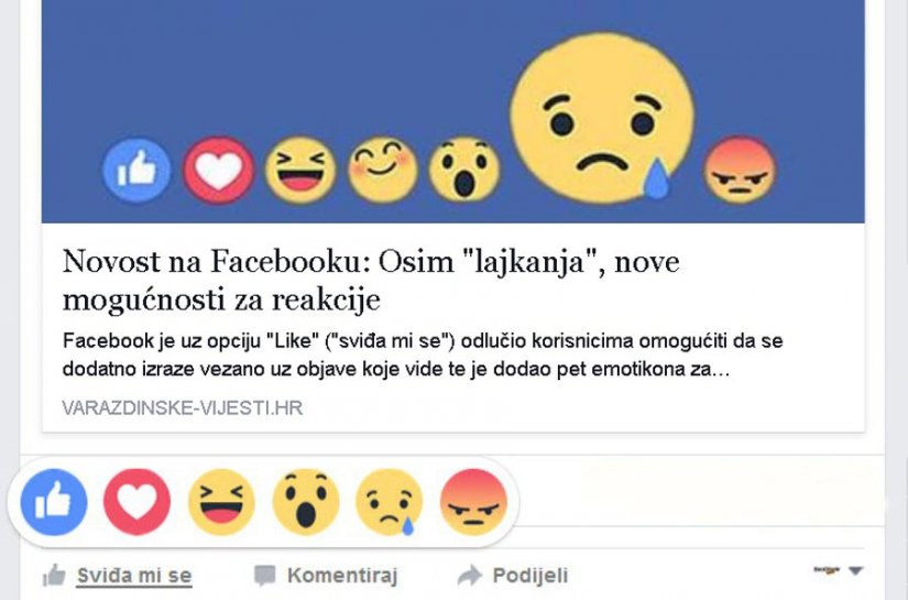 Novost na Facebooku: Osim &quot;lajkanja&quot;, nove mogućnosti za reakcije