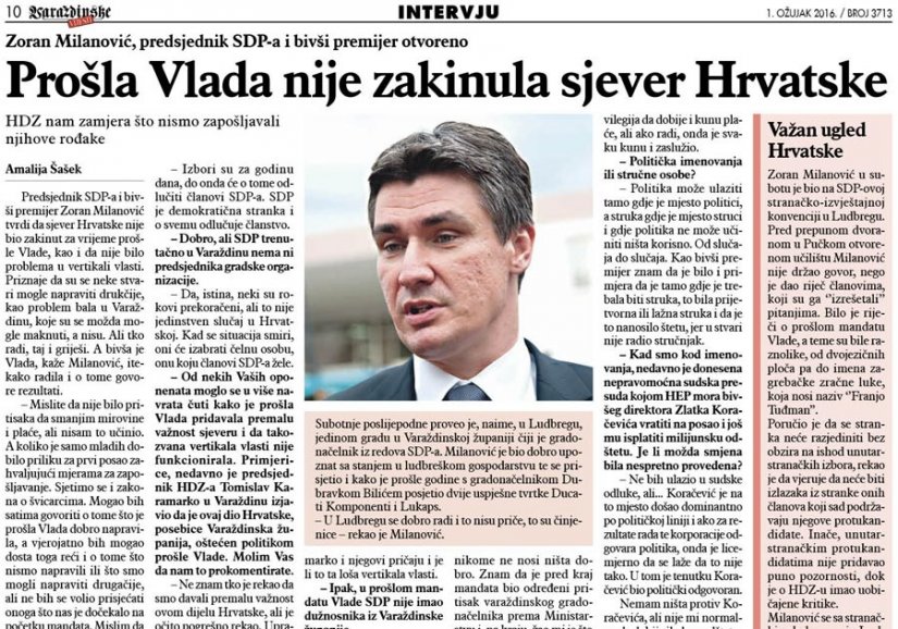 Milanović za Varaždinske vijesti: Prošla Vlada nije zakinula sjever Hrvatske