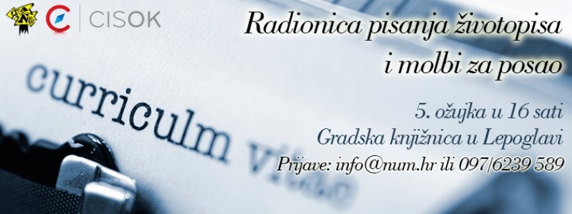 Prijavite se na sutrašnju besplatnu radionicu pisanja životopisa u Lepoglavi