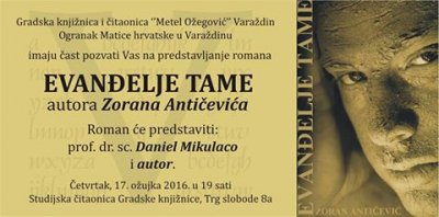 „Evanđelje tame“ Zorana Antičevića u varaždinskoj knjižnici u četvrtak