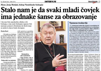 Biskup Mrzljak: Stalo nam je da svaki mladi čovjek ima jednake šanse za obrazovanje