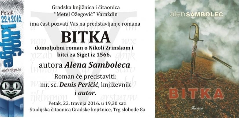 Noć knjige: predstavljanje romana &quot;Bitka&quot; autora Alena Samboleca