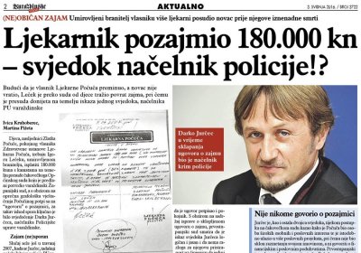 Ljekarnik pozajmio 180.000 kuna, a svjedok – načelnik policije!?