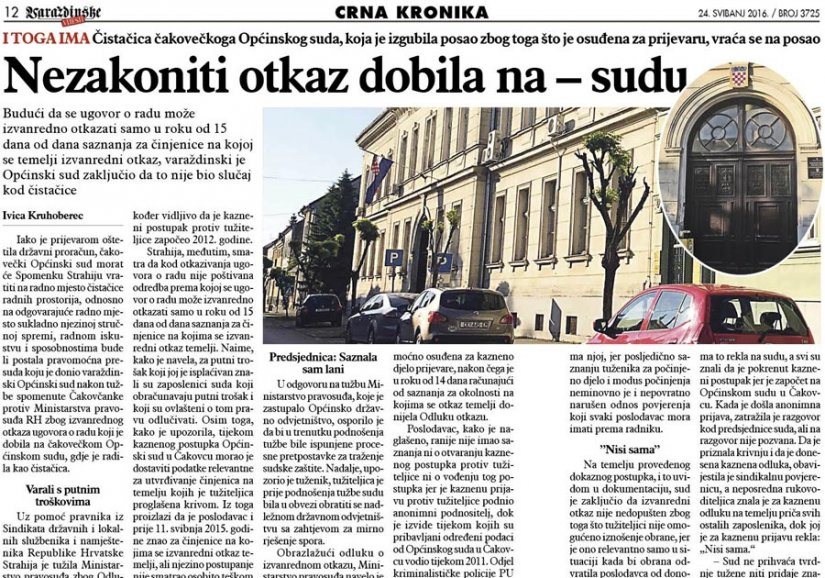 Nezakoniti otkaz dobila na – sudu