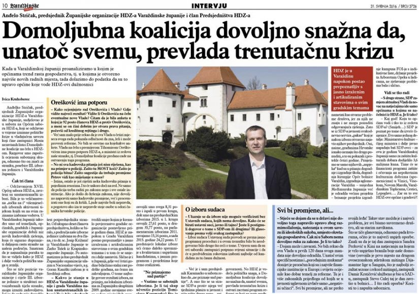 Stričak: Domoljubna koalicija dovoljno snažna da prevlada krizu