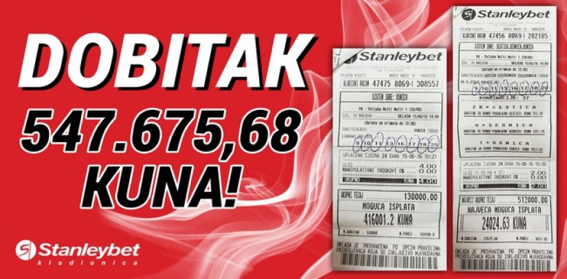 Osvojeno pola milijuna kuna u kladionici Stanleybet