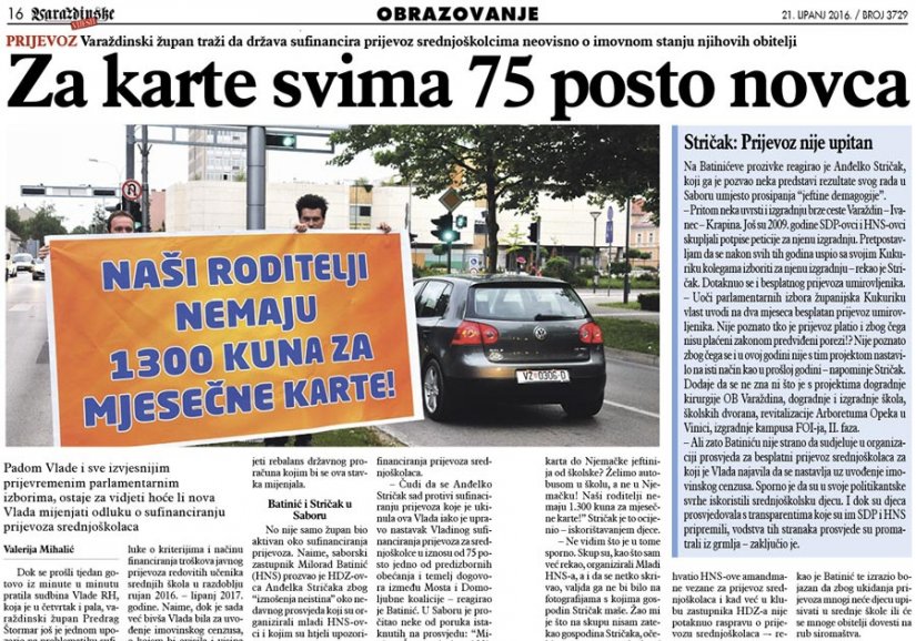 Za karte svim srednjoškolcima 75 posto novca