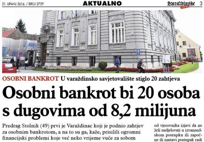 Osobni bankrot bi 20 osoba s dugovima od 8,2 milijuna kuna