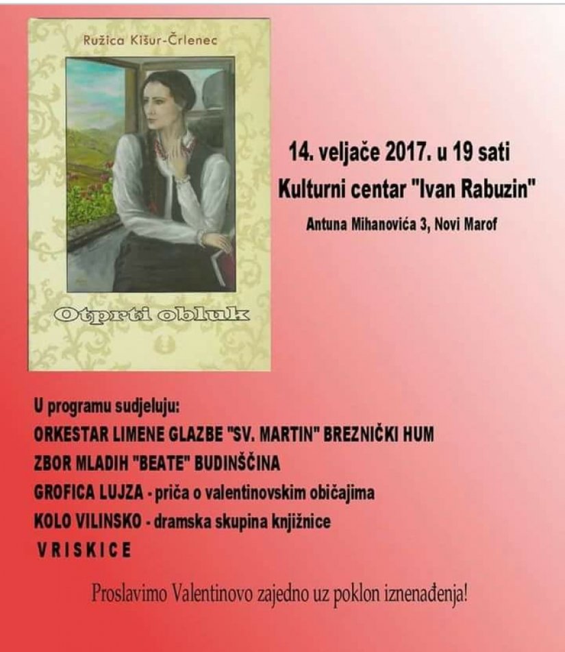 Na Valentinovo predstavljanje poetskog prvijenca Ružice Črlenec-Kišur u N. Marofu