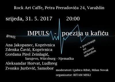 Poetska večer Impuls održat će se u srijedu u Rock artu