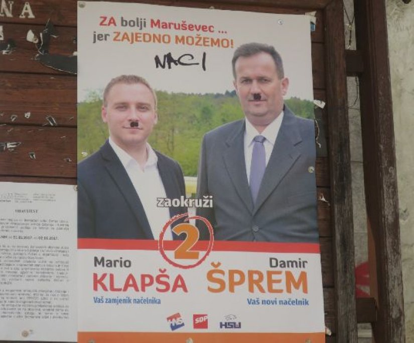 Na plakatima kandidata za načelnika i zamjenika Općine Maruševec nacrtana nacistička obilježja