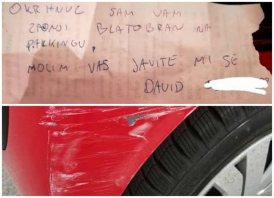 Dokaz da ima poštenih ljudi: Varaždinki udario auto pa joj ostavio poruku