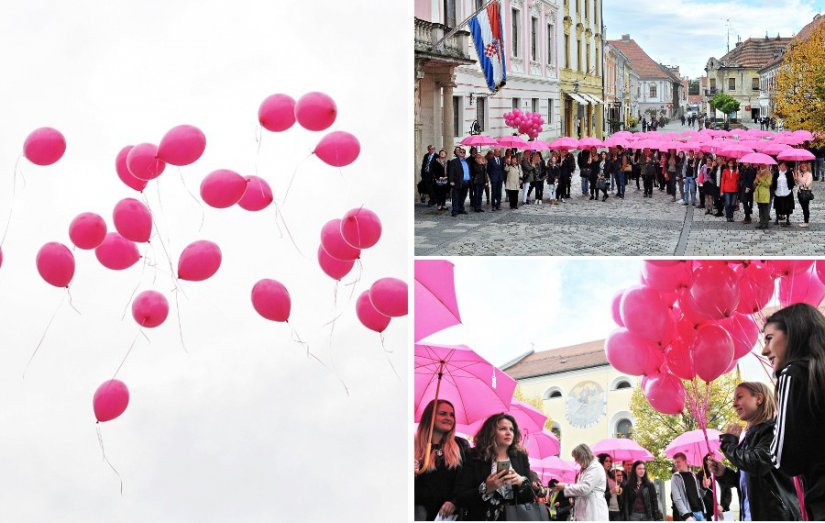 FOTO Na Franjevačkom kišobranima formirali ružičastu vrpcu: Redovitim pregledima protiv raka dojke