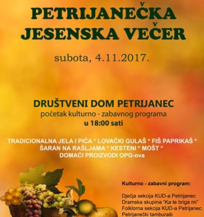 U subotu dođite na &quot;Petrijanečku jesensku večer&quot; i dobro se zabavite