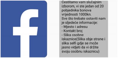 Ne nasjedajte na lažne nagradne igre objavljene na Facebooku