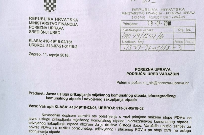 Porezna uprava: Troškovi zbrinjavanja otpada podliježu oporezivanju PDV-om po stopi 25 posto