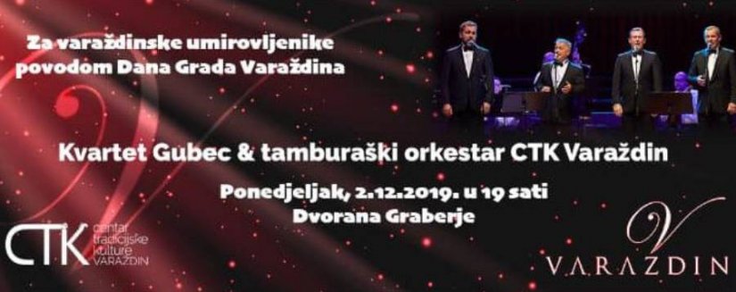 Večeras koncert Kvarteta Gubec i tamburaša Centra tradicijske kulture na dar umirovljenicima uz Dan grada