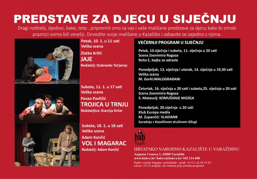 Bogat program u HNK-u Varaždin i ovog siječnja uz tri predstave za djecu