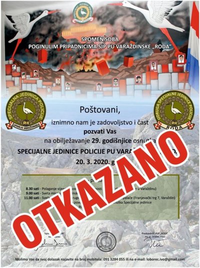 Otkazana i proslava 29. godišnjice osnutka Specijalne jedinice policije PU Varaždinske &quot;Roda&quot;