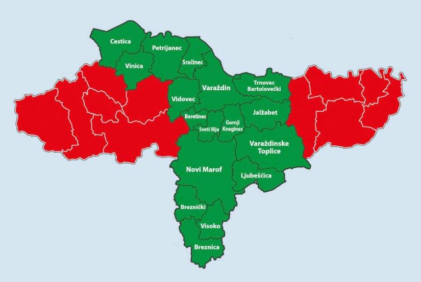 Gornji Kneginec u zajedničkom području s Varaždinom i okolnim JLS, ali samo za nužna kretanja