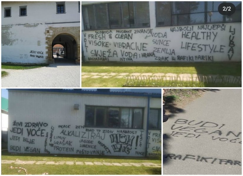 FOTO Stari grad išaran &quot;zdravim&quot; grafitima: &quot;Alkaliziraj&quot;, &quot;Jedi voće, budi vegan&quot;, &quot;Voda, sunce, zemlja, zrak&quot;