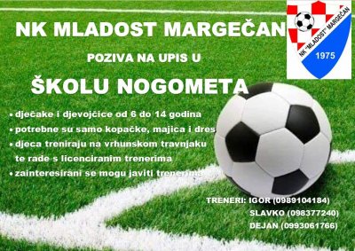 Upis djece u Školu nogometa Nogometnog kluba Mladost iz Margečana