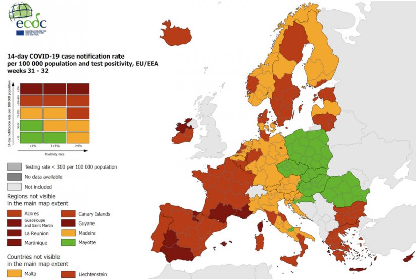 Varaždinska županija je „zelena“, iako je regija sjever na koronakarti ECDC-a u „narančastom“