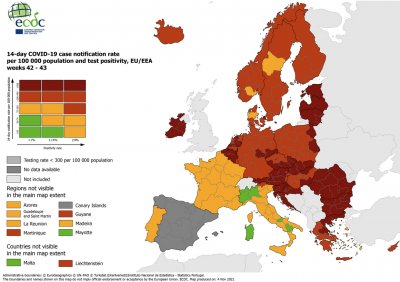 Cijela Hrvatska i dalje tamnocrvena na korona-karti ECDC-a