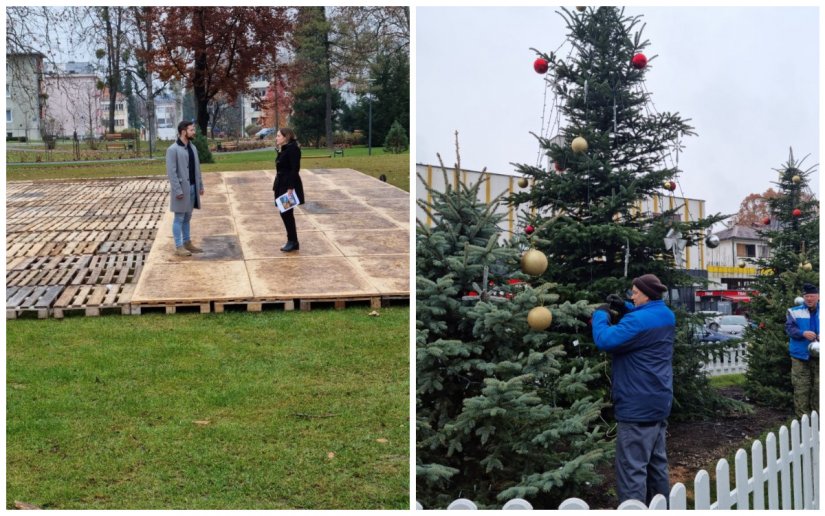 PRIPREME ZA ADVENT U IVANCU Postavlja se podloga za klizalište u gradskom parku