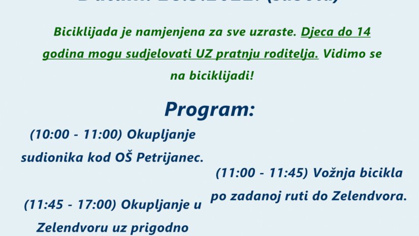 Biciklijada u organizaciji udruge “Mladi u Petrijancu” 28. svibnja