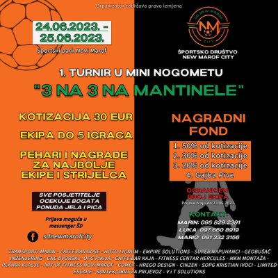 Novo sportsko društvo &quot;New Marof City&quot; organizira prvi mini nogometni turnir „3 na 3 na mantinele“