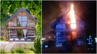 FOTO U Možđencu u potpunosti izgorjela drvena vikend kuća