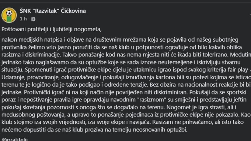 ŠNK Razvitak: Protivnički igrač nije vrijeđan, ali igrao je ispod svakog kriterija fair playa