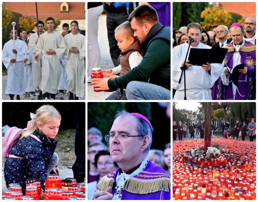 FOTO Nakon mise u crkvi Dobroga Pastira biskup Bože Radoš na molitvi kod središnjeg križa na varaždinskom groblju