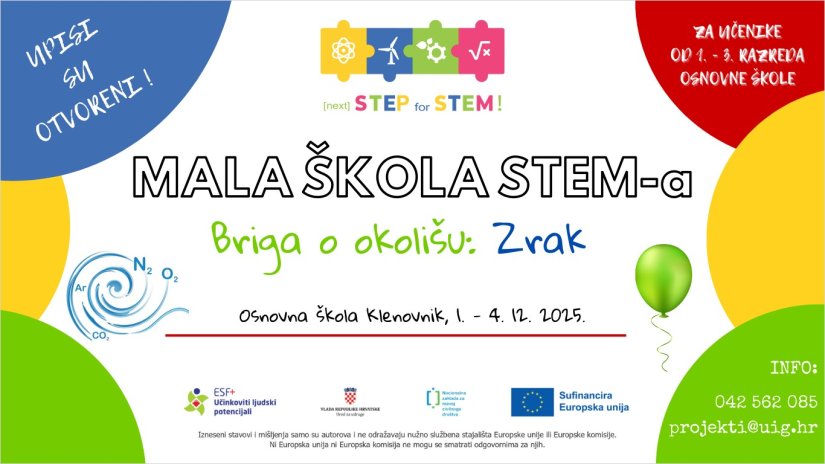Otvoreni upisi u 1. ciklus Male STEM škole „Briga o okolišu: Zrak“