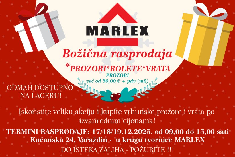 MARLEX Ne propustite veliku Božićnu rasprodaju 17., 18. i 19. prosinca...