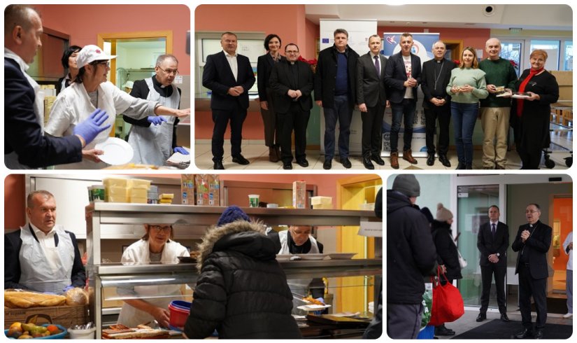 FOTO Čelnici Županije i Grada Varaždina s biskupom na Badnjak dijelili obroke u pučkoj kuhinji