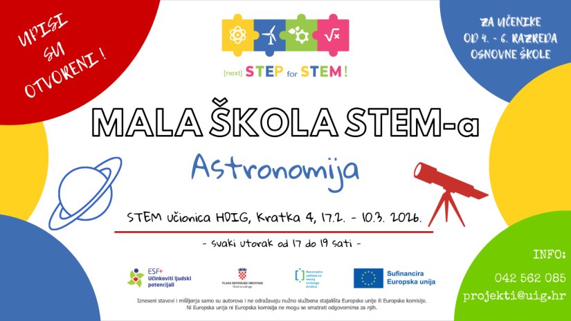Otvoreni upisi u 1. ciklus Male STEM &scaron;kole &bdquo;Astronomija&ldquo;