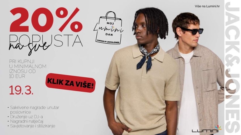 Moj Lumini dan donosi posebnu atmosferu u trgovini Jack &amp; Jones i 20% popusta na sve!