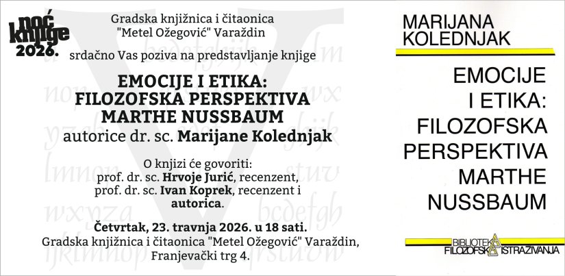 Marijana Kolednjak predstavlja knjigu "Emocije i etika: filozofska perspektiva Marthe Nussbaum"