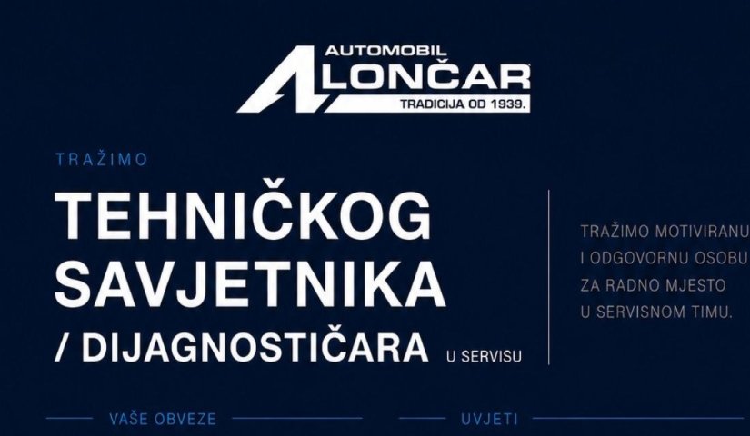 AUTOMOBIL LONČAR Pro&scaron;iruje svoj servisni tim i zapo&scaron;ljava tehničkog savjetnika / dijagnostičara u Varaždinu